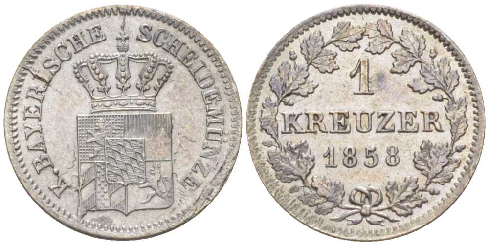 Бавария 1 крейцер 1858 Максимилиан II (1848-1864) KM 473 серебро 201-1016