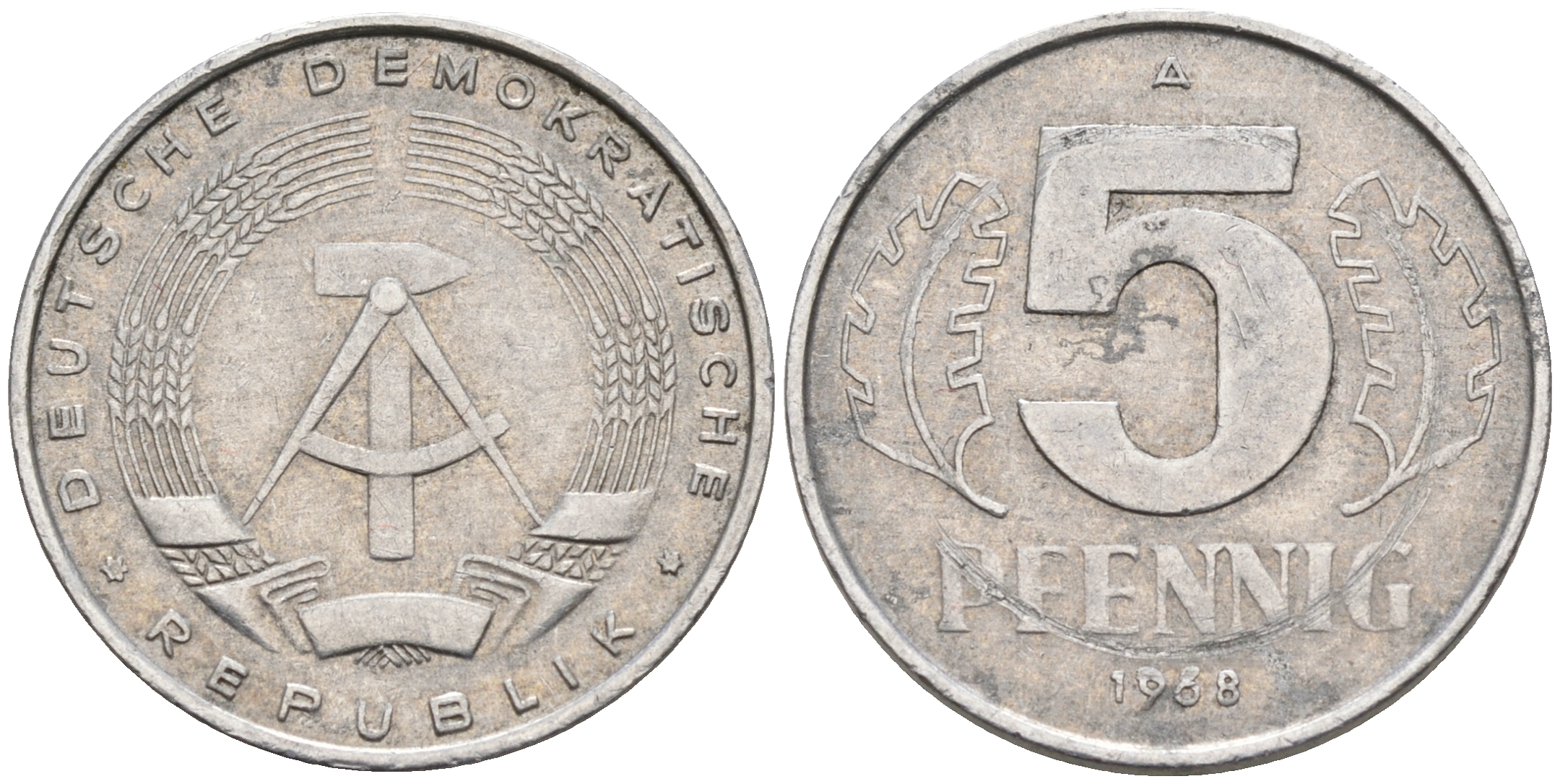 ГДР 5 ПФЕННИГОВ 1968 А KM 9.1 алюминий 75-168