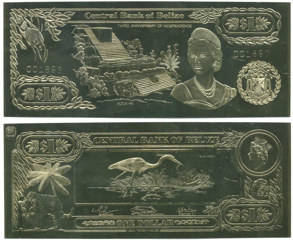 Белиз 1 доллар 1984 серия для коллекционеров, птицы золото, бумага UNC (пресс) 000-00-00