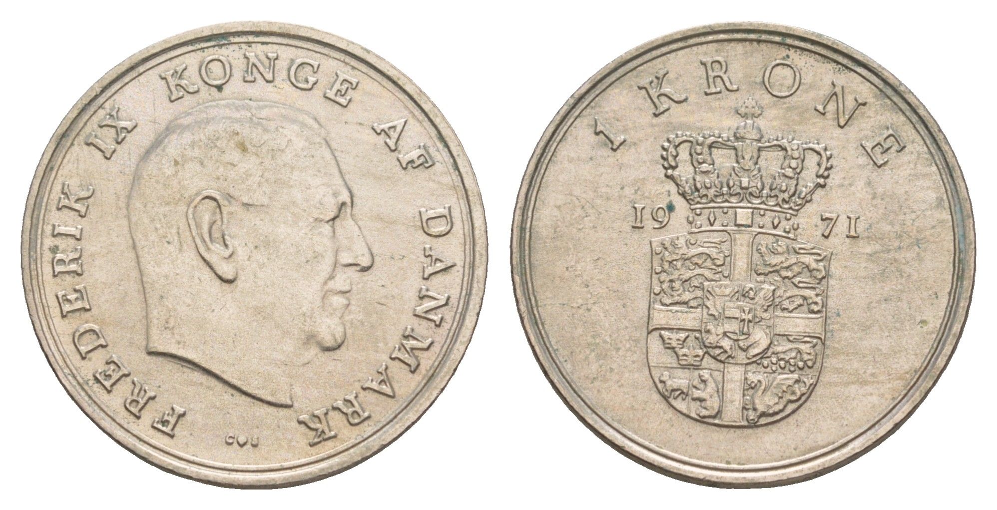 Дания 1 крона 1971 C; S, Фредерик IX (1947-1972) KM 851 медно-никель UNC 4654-342