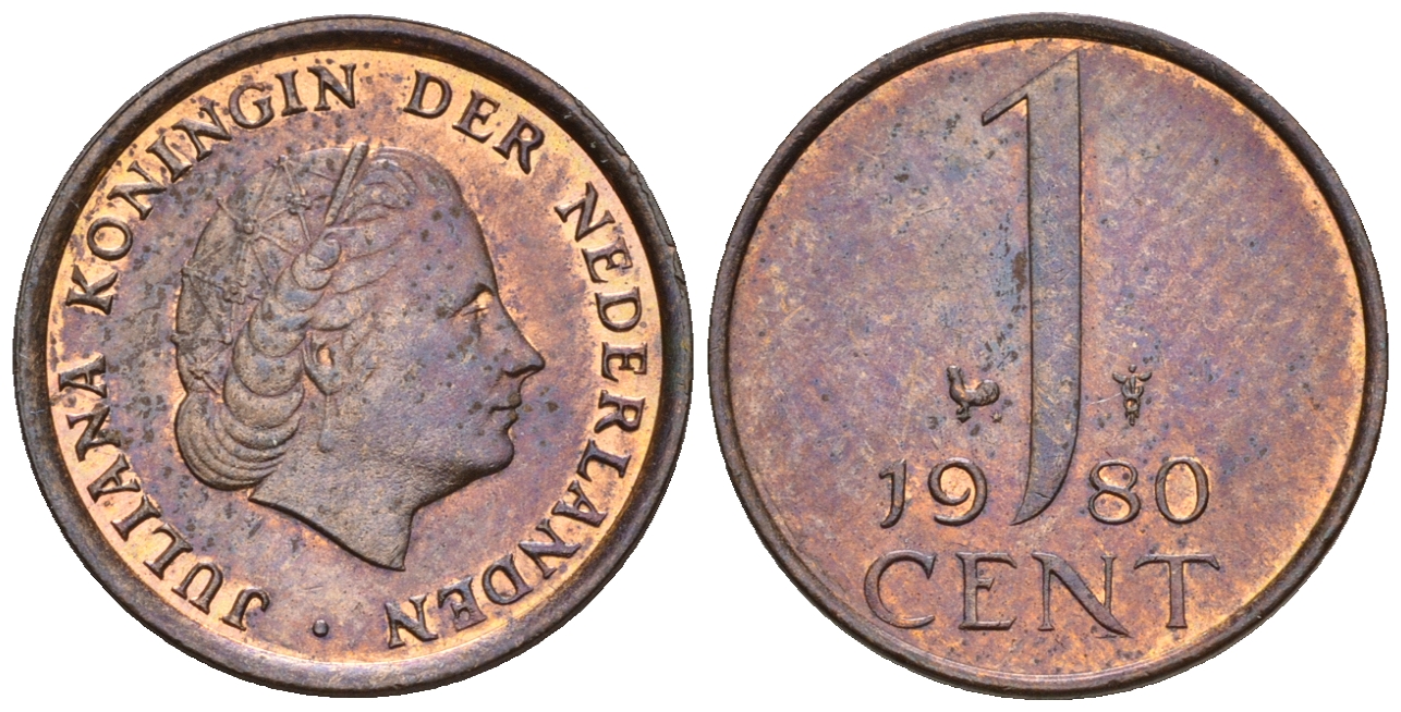 Нидерланды 1 цент 1980 Юлиана (1949-1980) KM 180 бронза UNC 220-513