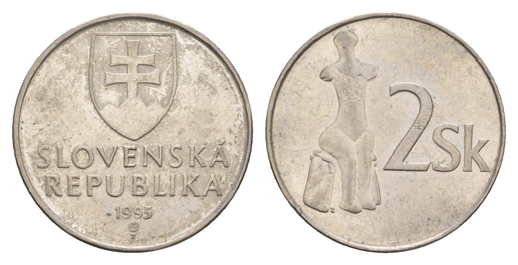 Словакия 2 кроны 1995  KM 13 сталь плакированная никелем    4660-121