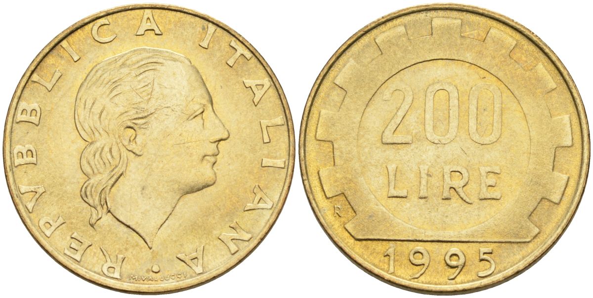 Италия 200 лир 1995 R, шестерня KM 105 алюминиевая бронза 4126-113