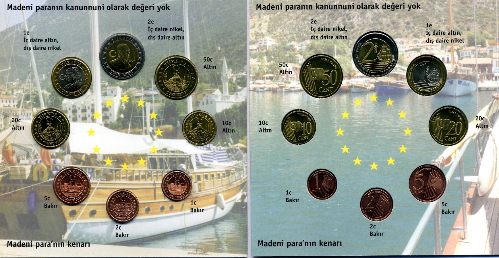 Турция набор из 8 монет 2004 1 евроцент-2 евро, европробники, в оригинальном буклете BUNC 3-4-11-41