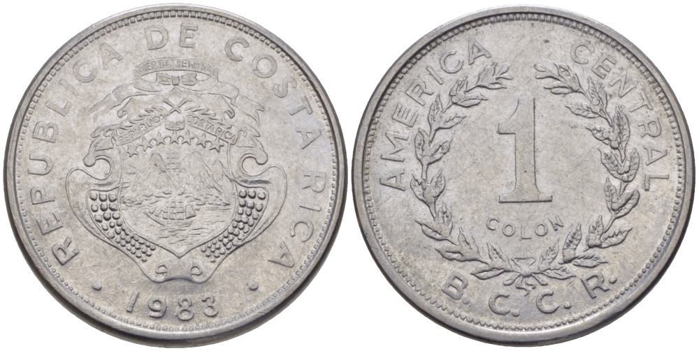 КОСТА-РИКА 1 КОЛОН 1983 В.С.С.R. KM 210.1 нержавеющая сталь 31-553