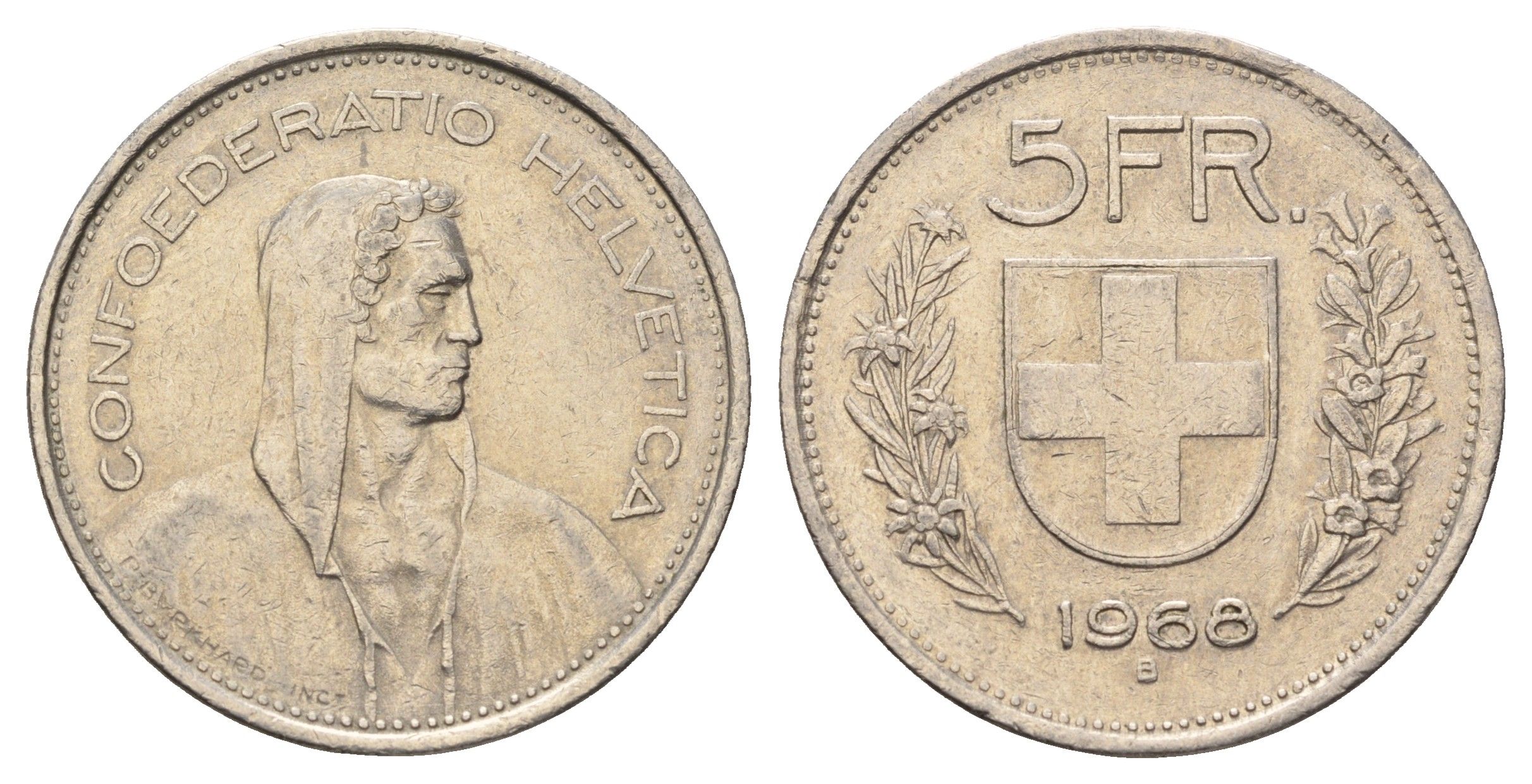 Швейцария 5 франков 1968 B KM 40a.1 медно-никель 4557-736