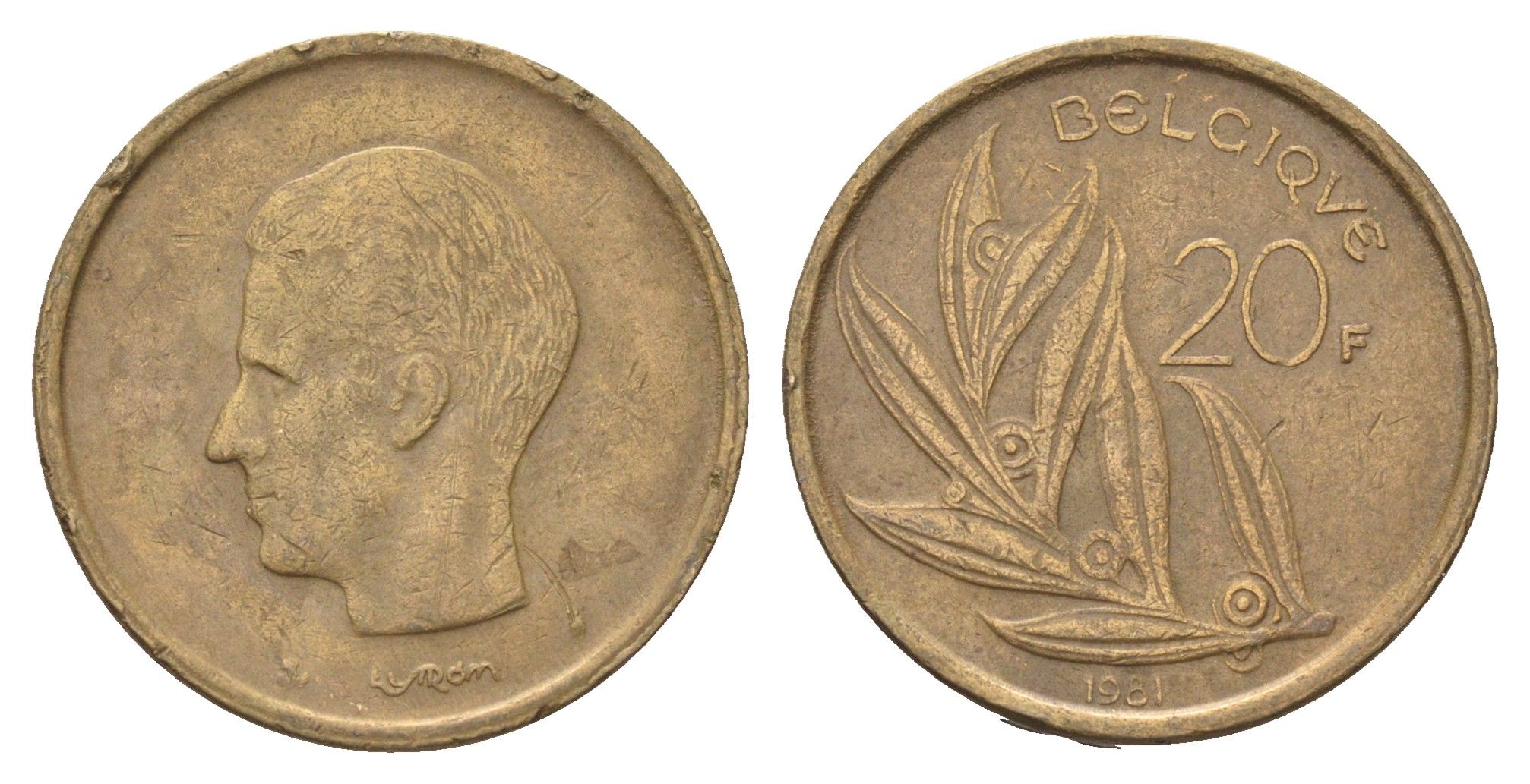 Бельгия 20 франков 1981 Belgique, Бодуэн I (1951-1993) KM 159 никель латунь 4704-1222