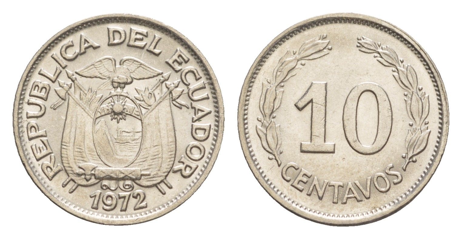 Эквадор 10 сентаво 1972 KM 76c сталь плакированная никелем UNC 4640-1161