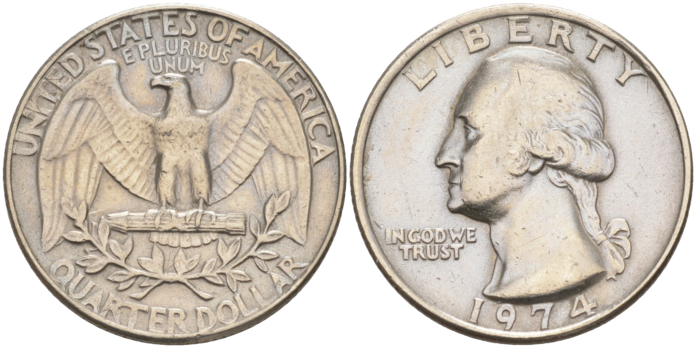 США 25 центов (квотер) 1974 Вашингтон KM 164a медь плакированная медно-никелем 190-317