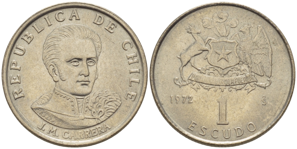 Чили 1 эскудо 1972 Хосе Мигель Каррера KM 197 медно-никель 4392-945