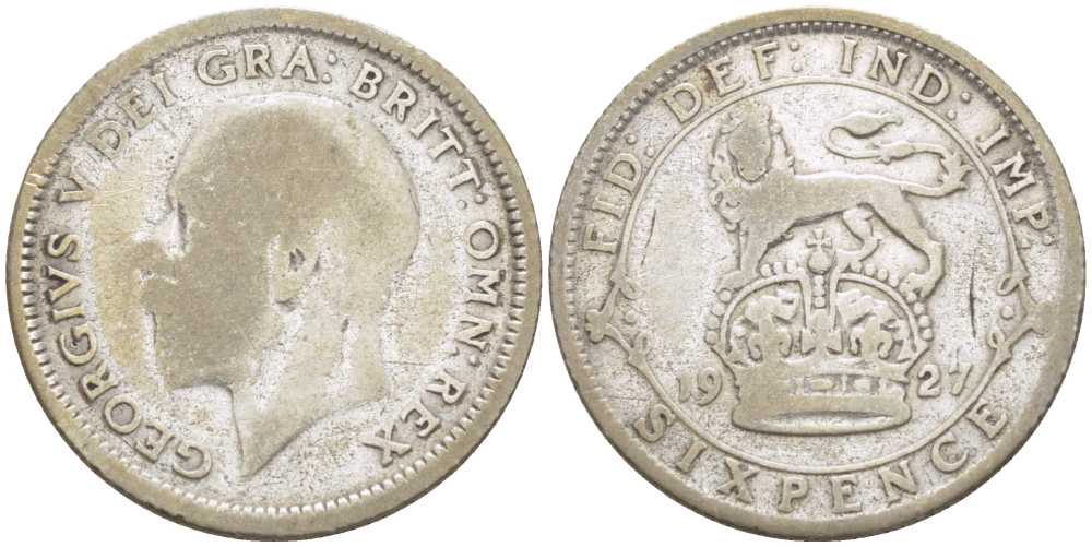 Великобритания 6 пенсов 1927 Георг V (1910-1936) KM 828, Spink 4034 серебро 26-665
