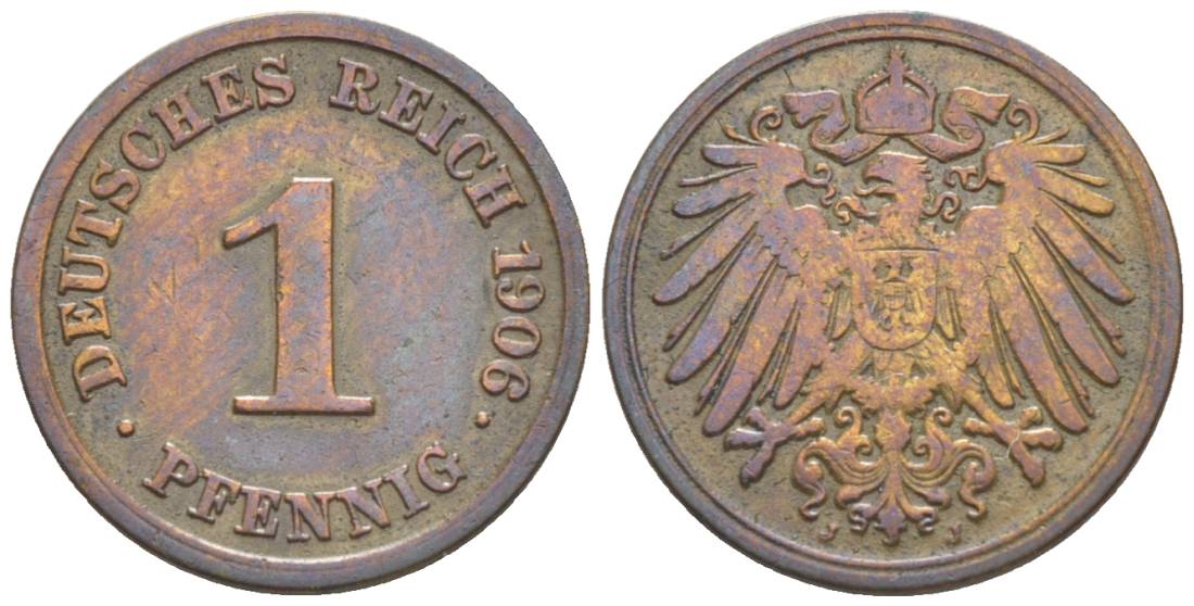 ГЕРМАНИЯ 1 ПФЕННИГ 1906 J KM 10, Jager. 10, Weege 2 медь 4528-1239