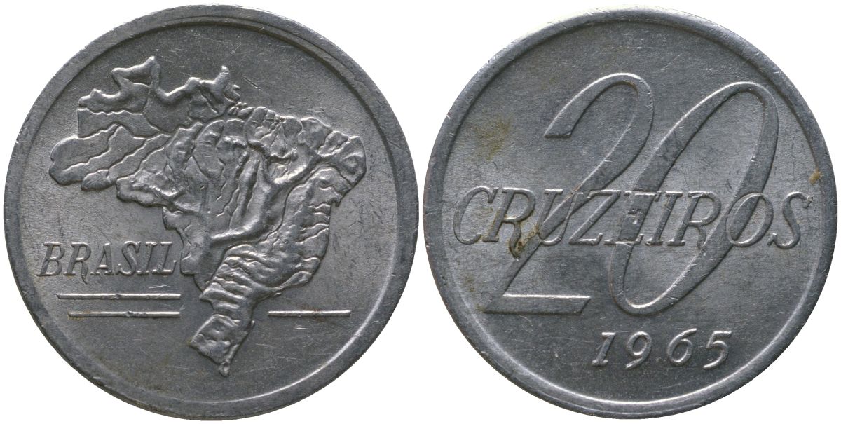 Бразилия 20 крузейро 1965 KM 573 алюминий 4577-1053