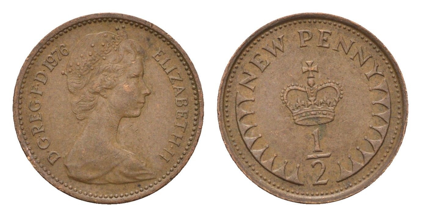 Великобритания 1/2 пенни 1976 Елизавета II (1952-2022) KM 914, Spink 4239 бронза 4697-919
