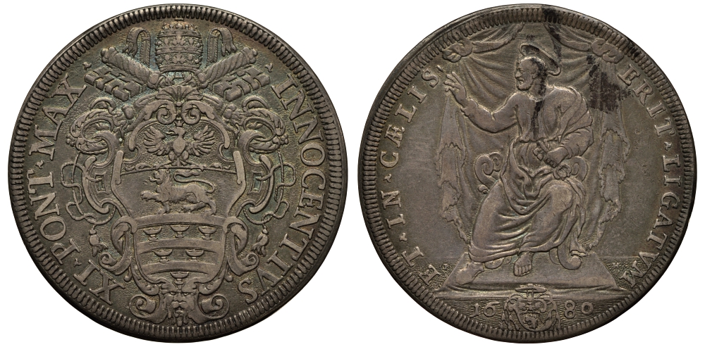 Ватикан 1 пиастр 1680 Инокентий XII Dav. 4090, Muntoni 32 серебро 00-000-00