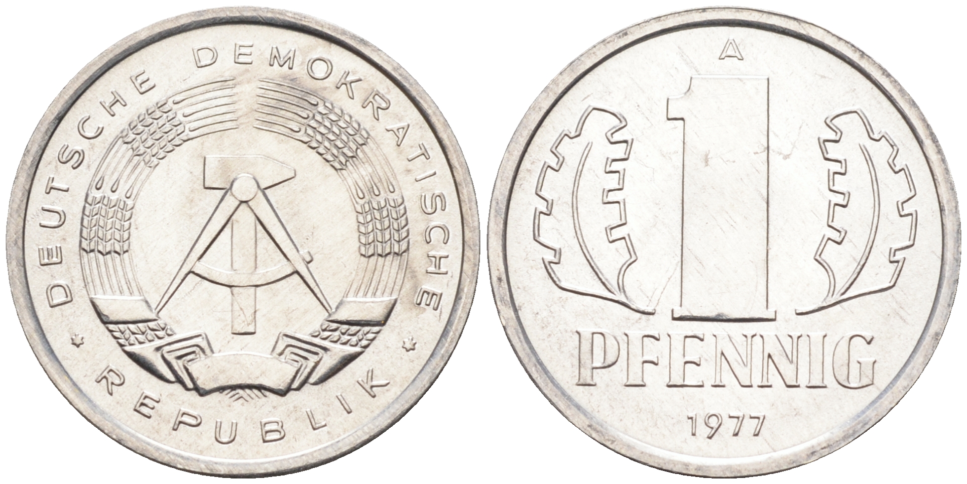 ГДР 1 пфенниг 1977 А KM 8.2 алюминий UNC 4588-267