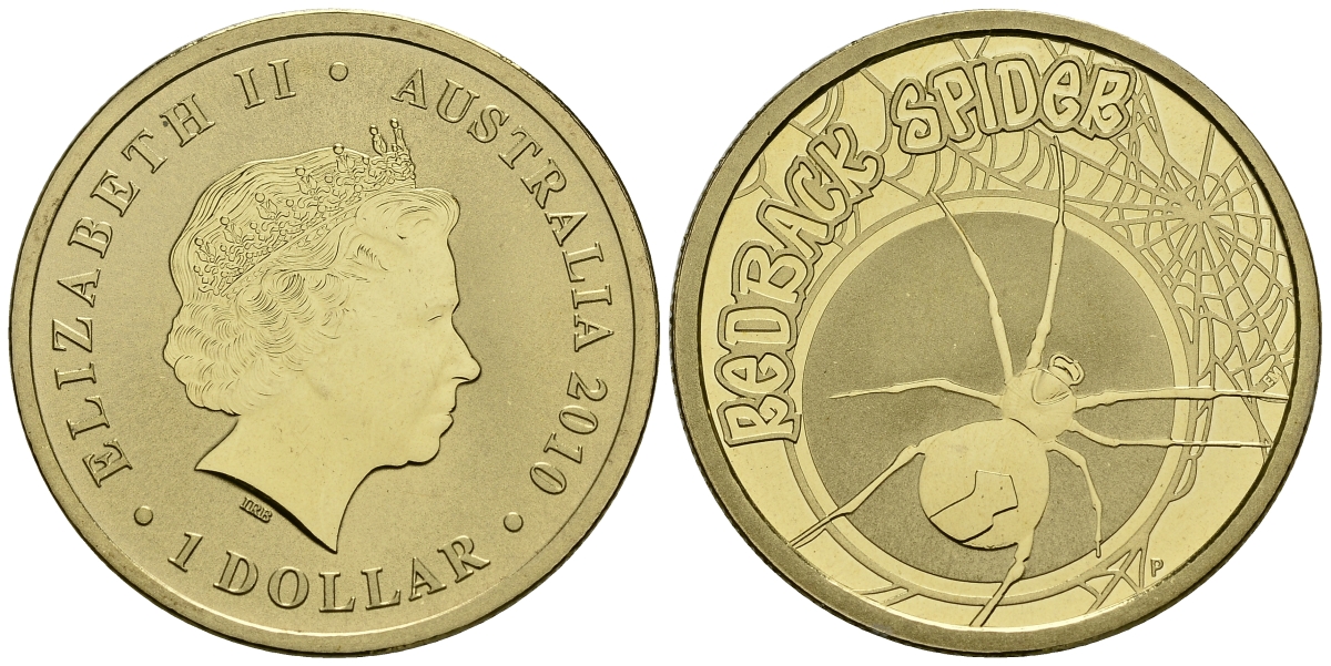 Австралия 1 доллар 2010 серия насекомые, красноспинный паук KM 1448 алюминиевая бронза UNC M42-14