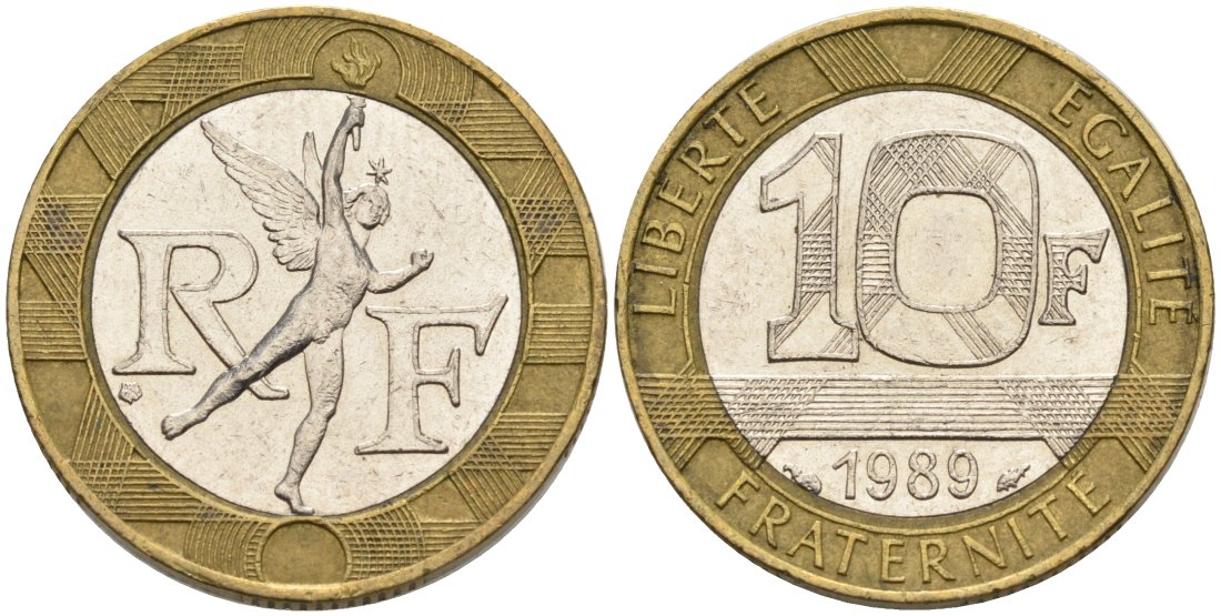 Франция 10 франков 1989 тип гений Бастилии KM 964.1, Le Franc 375.3 биметалл  4573-1021