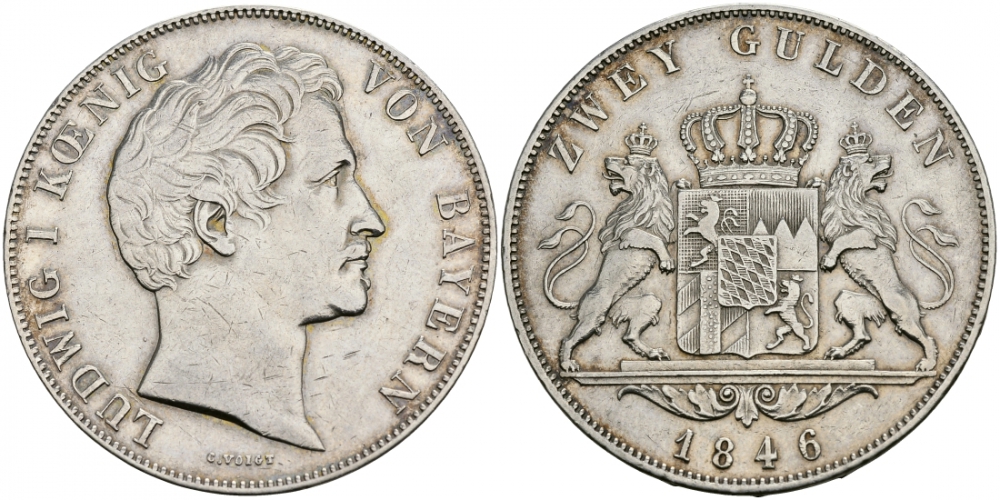 Бавария 2 гульдена 1846 Людвиг I (1825-1848) KM 438 серебро 00-000-00