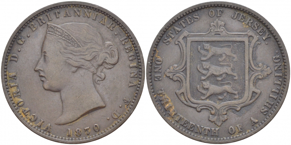 Джерси 1/13 шиллинга 1870 Виктория (1837-1901) KM 5 бронза 4536-1221