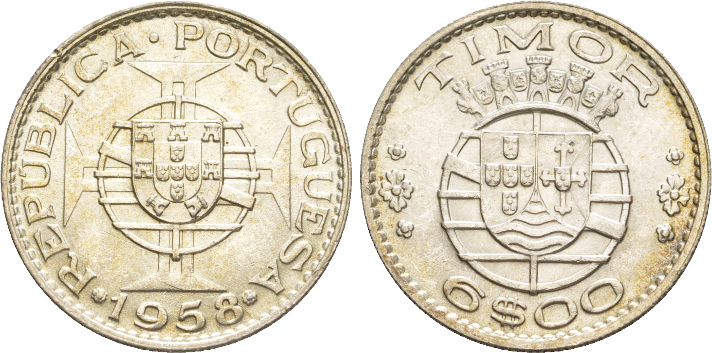 Португальский Тимор 6 эскудо 1958  KM 15 серебро  aUNC  4635-853