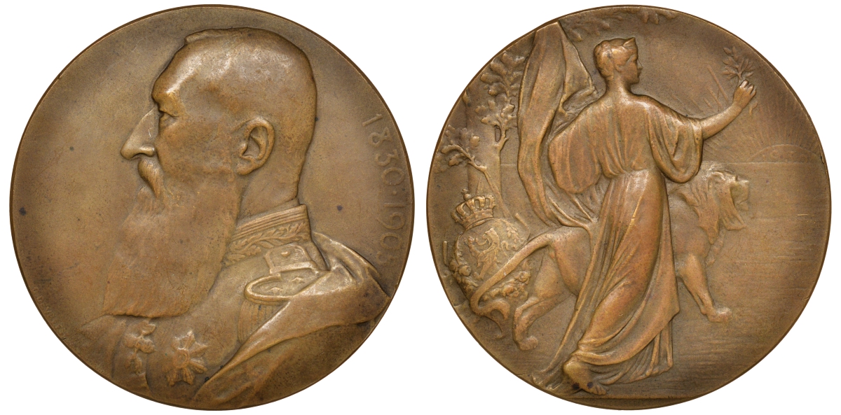 Бельгия медаль 1930 император Леопольд II (1830-1905), лев и солнце, диаметр 70 мм. бронза 4113-721