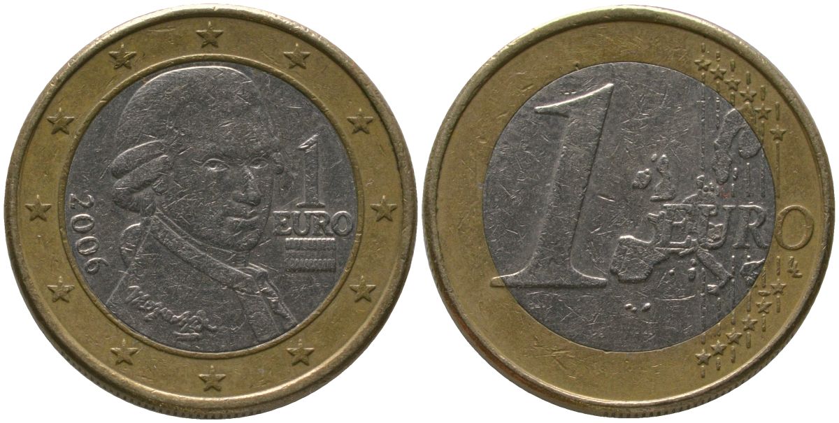 Австрия 1 евро 2006 Моцарт KM 3088 биметалл 4573-922