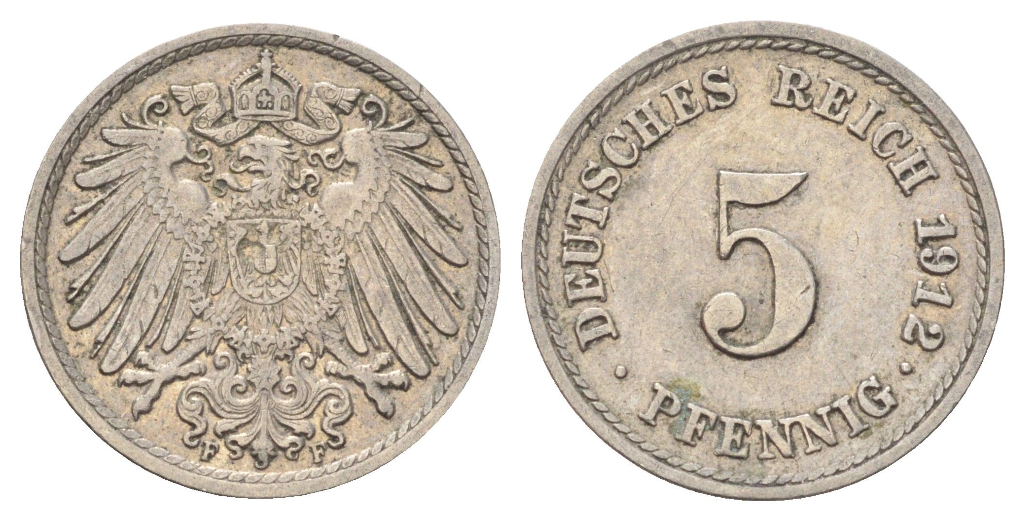 Германия 5 пфеннигов 1912 F KM 11, J. 12 медно-никель 4701-1054