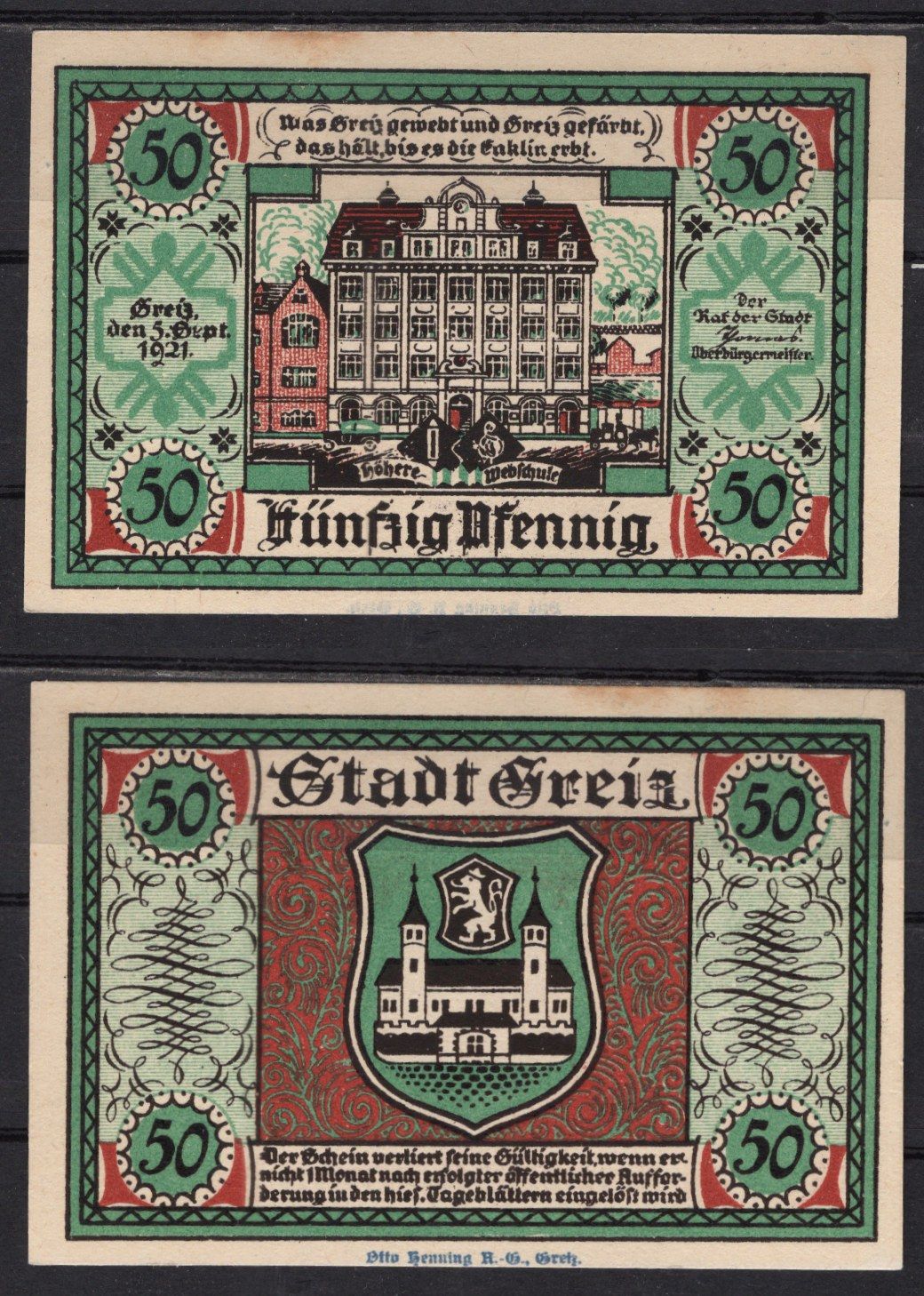 Германия, Грайц 50 пфеннигов 1921 GrM:471.2-2/4 бумага 7555-42-4-2