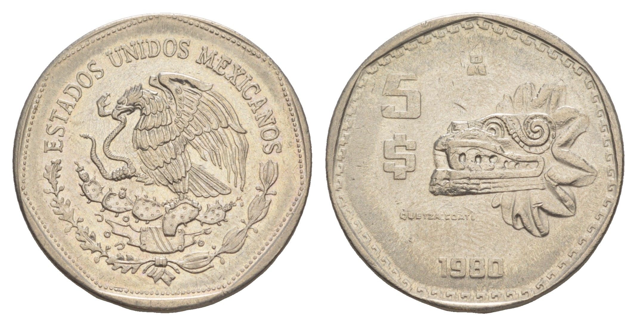 Мексика 5 песо 1980 Mo KM 485 медно-никель UNC 4637-637