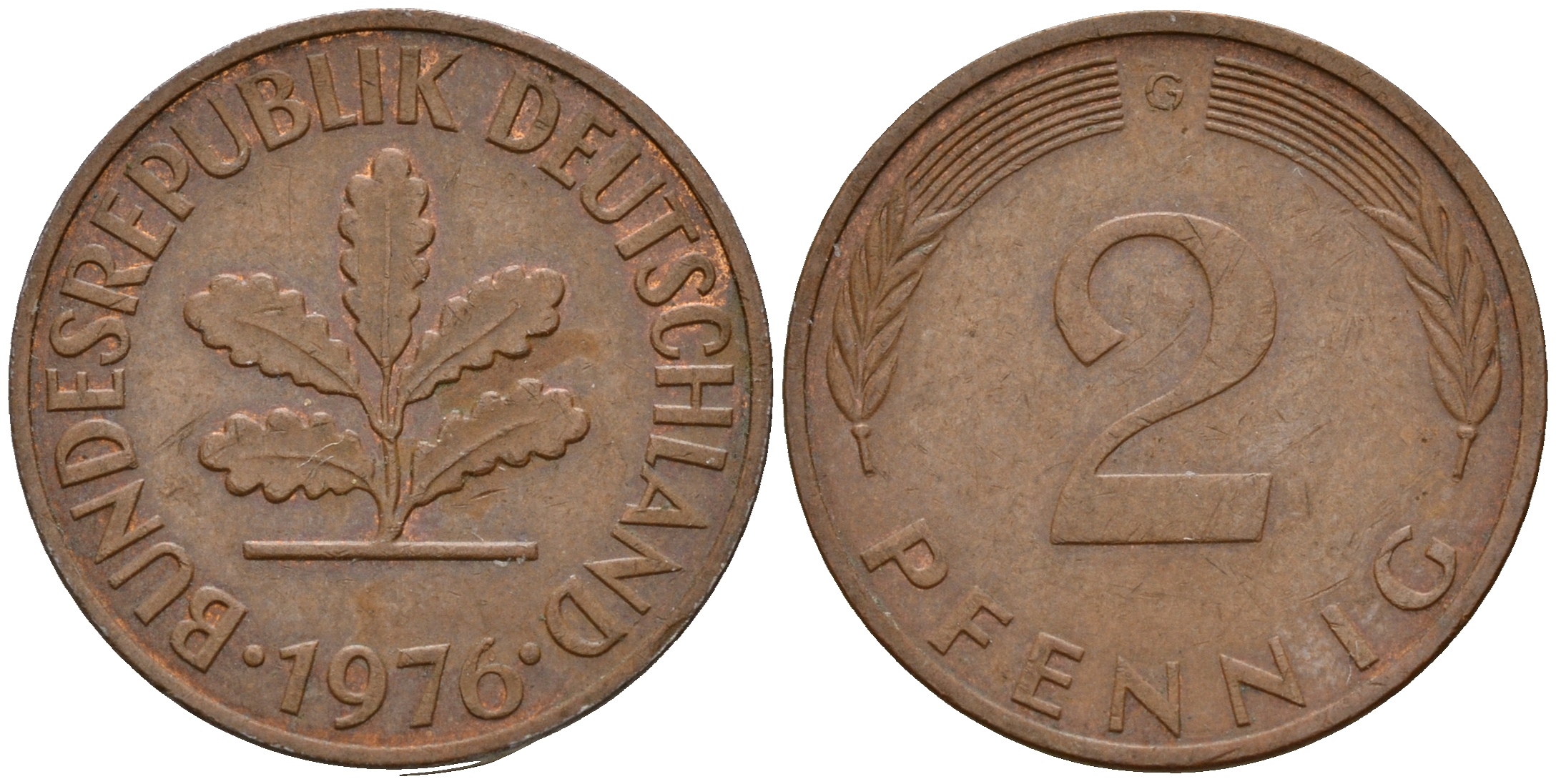 ФРГ 2 пфеннига 1976 G J.381a, KM 106a сталь плакированная медью    4598-831