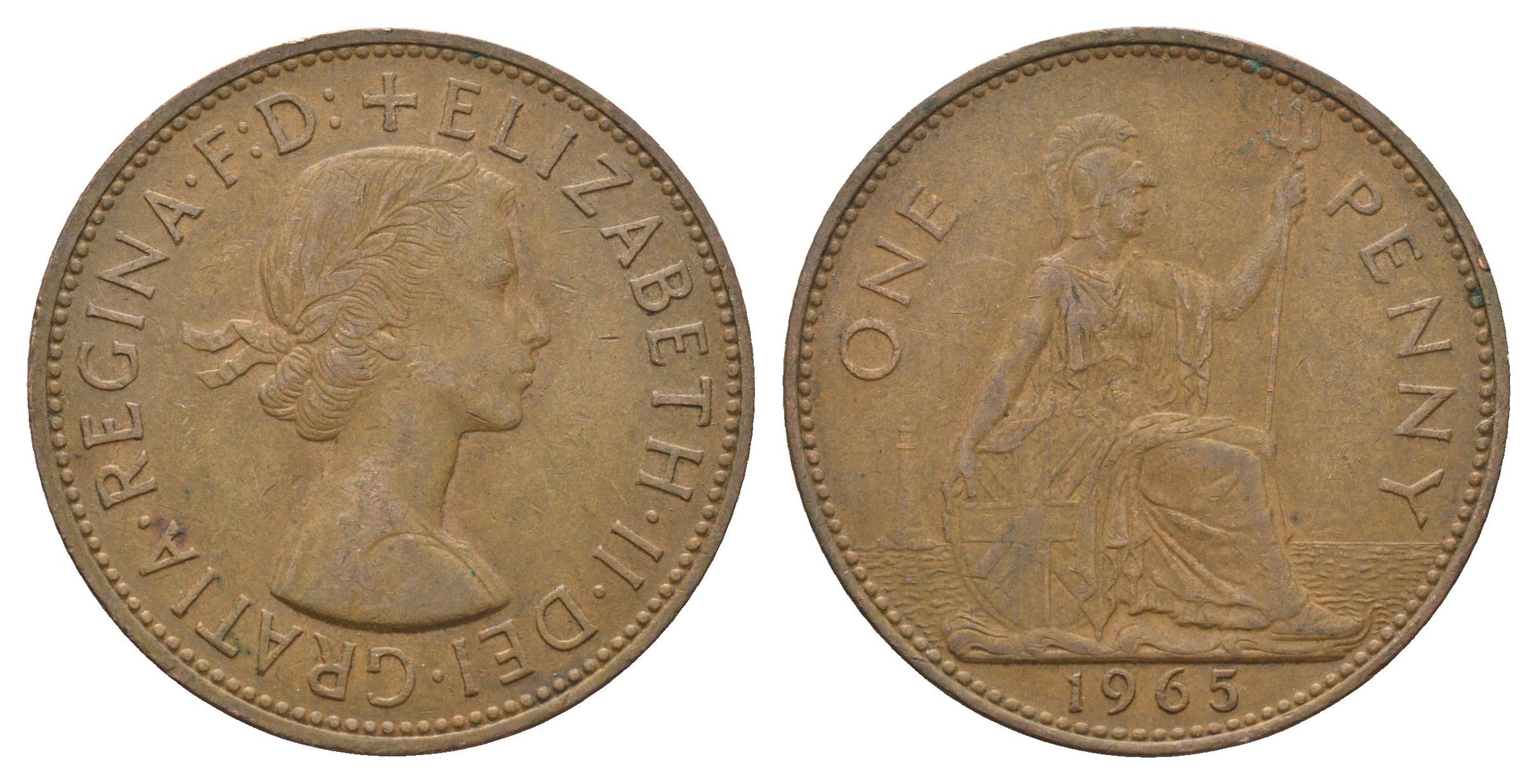 Великобритания 1 пенни 1965 Елизавета II (1952-2022) KM 897, Spink 4157 бронза 4661-925