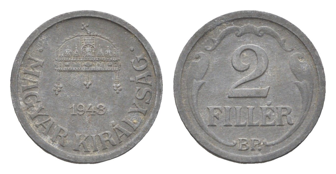 Венгрия 2 филлера 1943 BP KM 519 цинк 4664-861