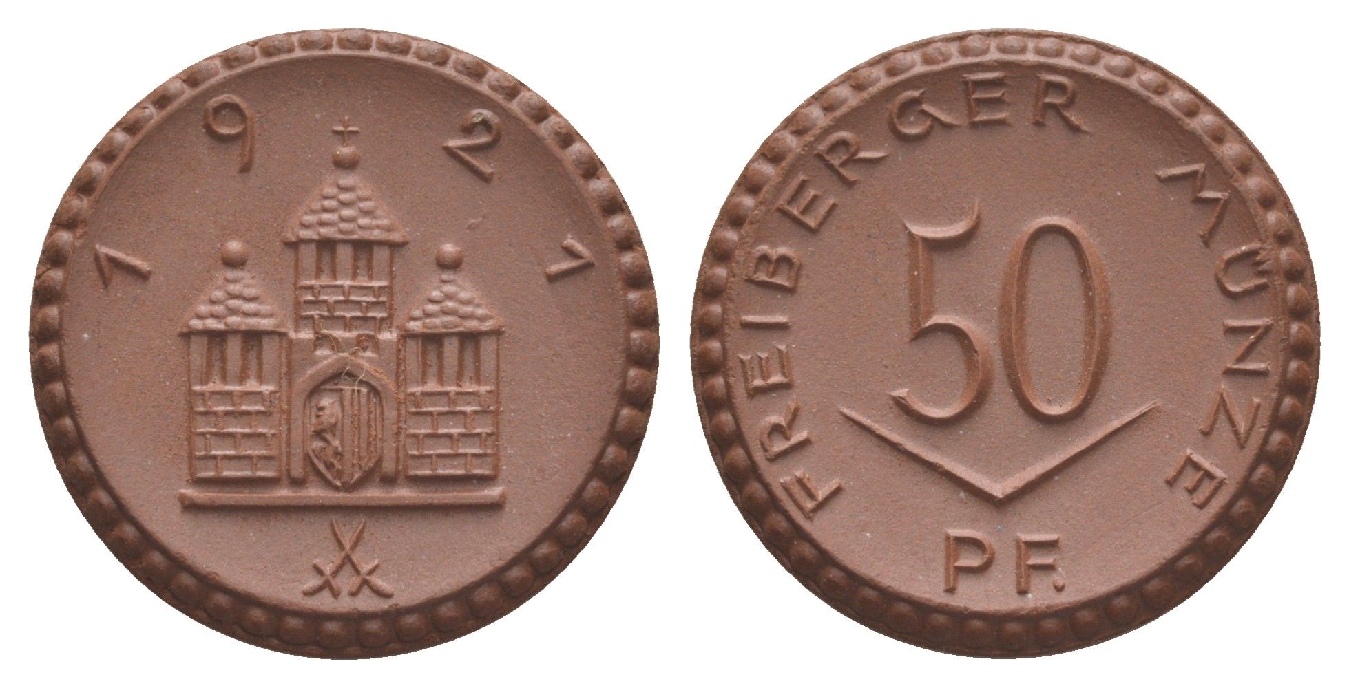 Фрайберг 50 пфеннигов 1921 Men05 8084.8, Men22.2 10080.8, Scheuch 120a фарфор 1094-10-43