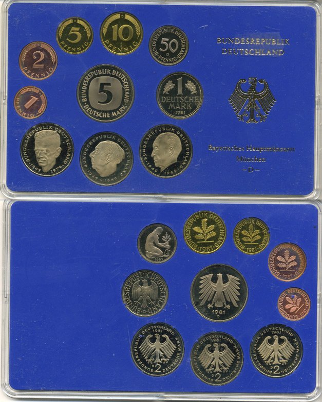 ФРГ государственный набор из 10 монет 1981 D    PROOF  3-5-3-05