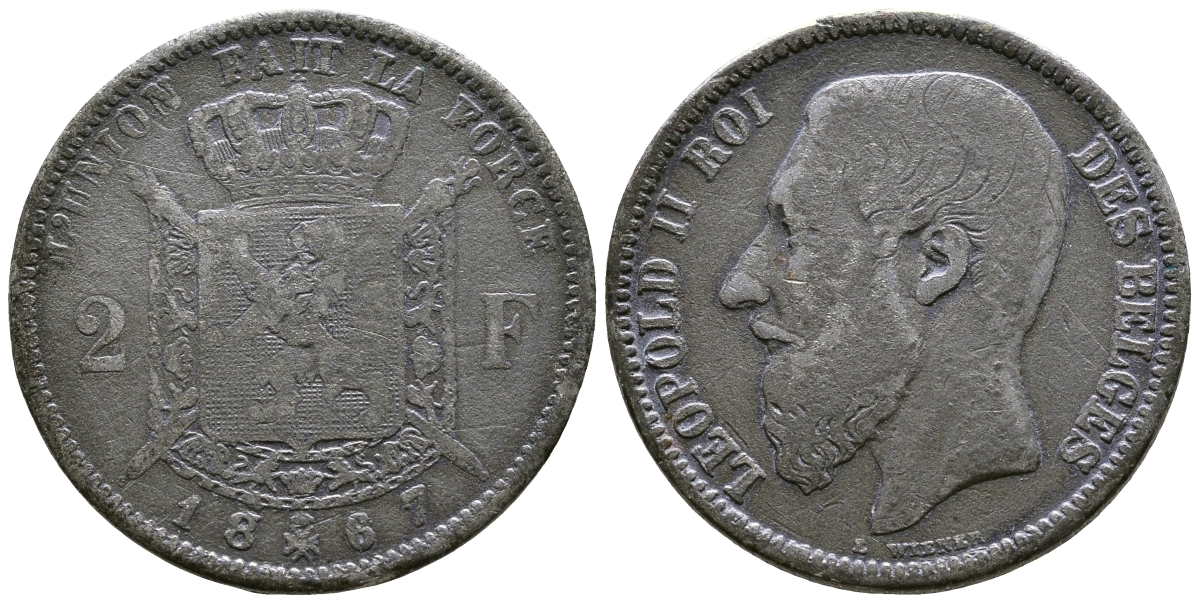 БЕЛЬГИЯ 2 ФРАНКА 1867 ИМИТАЦИЯ ТОГО ВРЕМЕНИ белый металл 4380-334