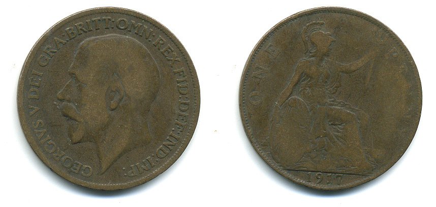 Великобритания 1 пенни 1917 Георг V (1910-1936) КМ 810, Spink 4051 бронза 4110-143