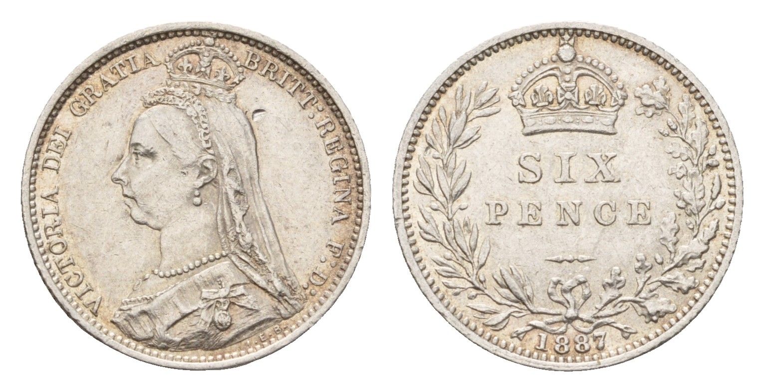 Великобритания 6 пенсов 1887 Виктория (1837-1901) KM 760, Spink 3929 серебро 603-1545
