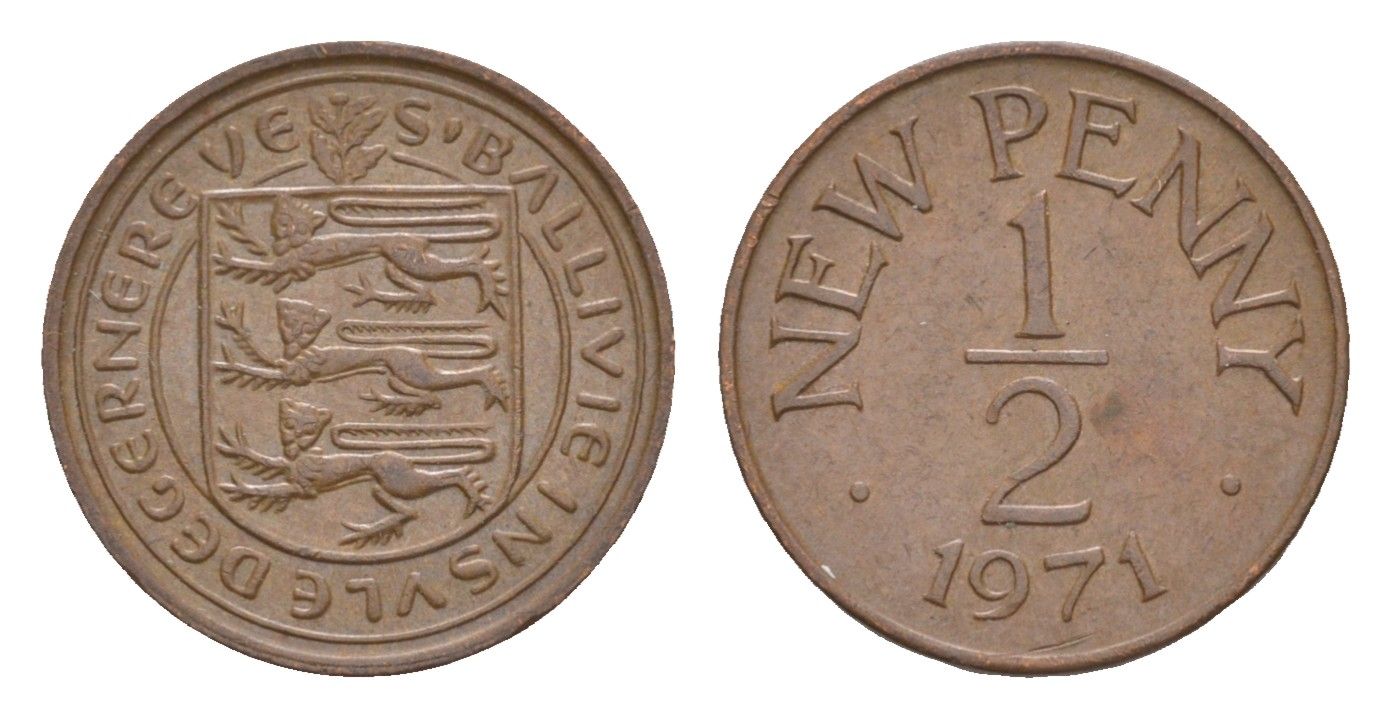 Гернси 1/2 нового пенни 1971 Елизавета II (1952-2022), герб, год-тип KM 20 бронза 4659-564