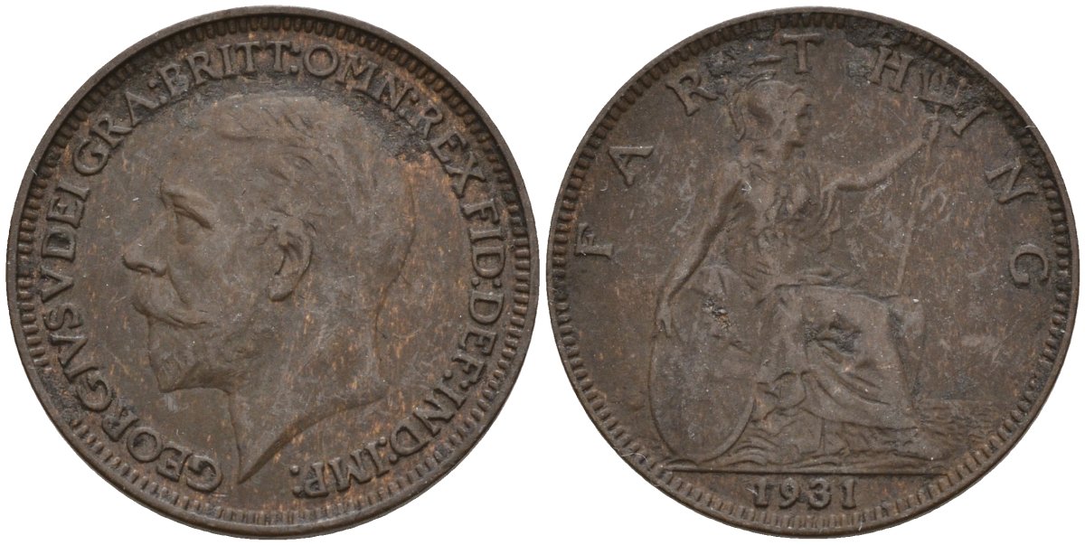 Великобритания 1 фартинг 1931 Георг V (1910-1936) KM 825, Spink 4061 бронза 4596-956