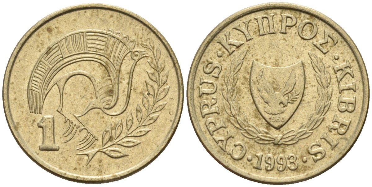 Кипр 1 цент 1993 KM 53.3 никель латунь 4174-1149