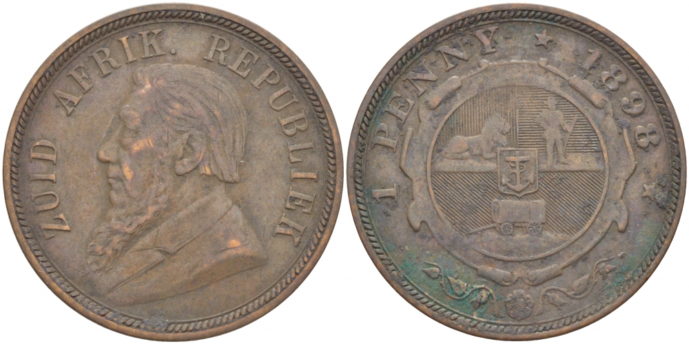 Южно-Африканская Республика, Трансвааль 1 пенни 1898 Пауль Крюгер KM 2 медь 180-943