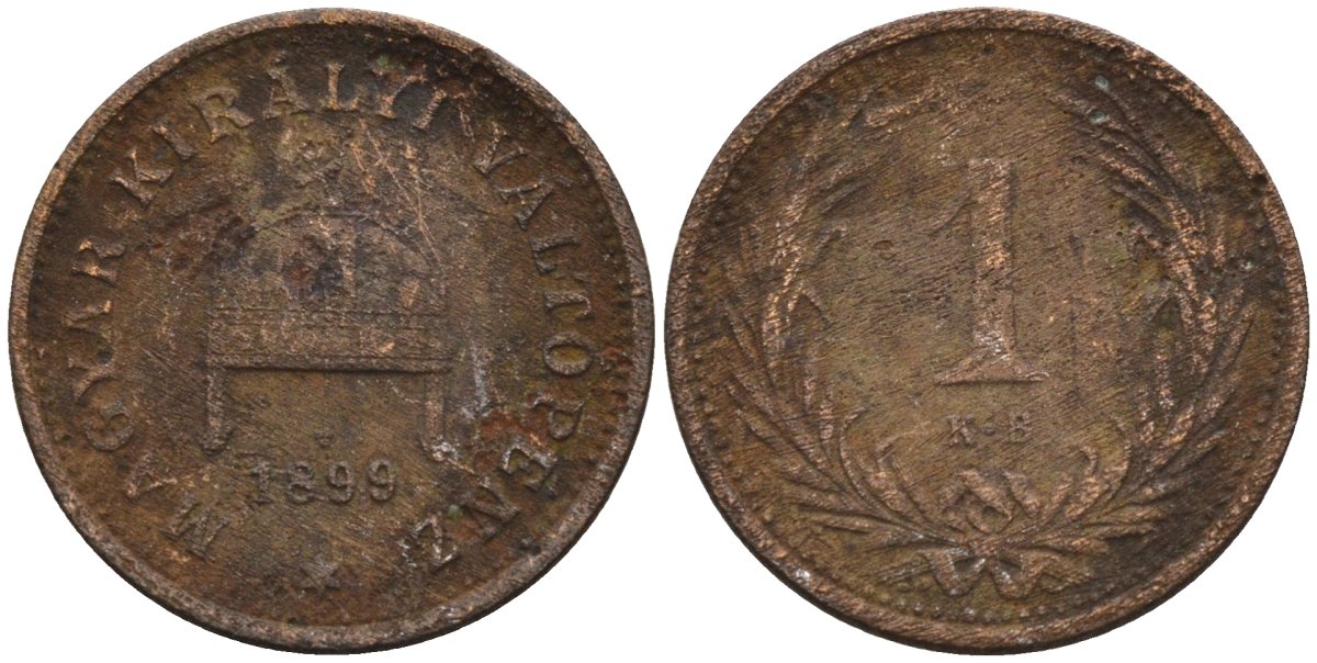 Венгрия 1 филлер 1899 КВ, Франц Иосиф I (1848-1916) KM 480 бронза 4115-1013