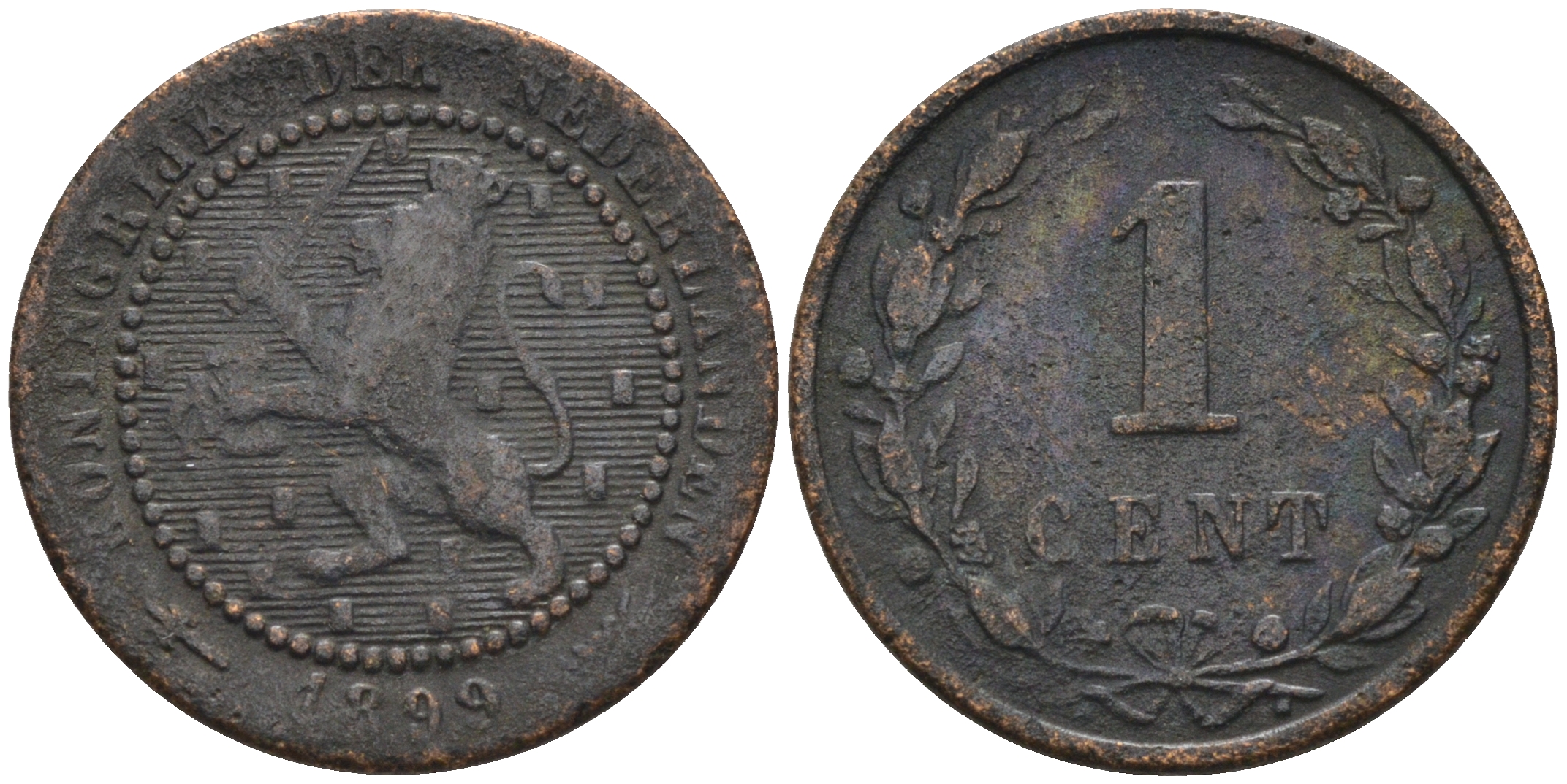 Нидерланды 1 цент 1899 Вильгельмина (1890-1948) KM 107 бронза    4169-247