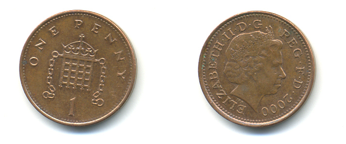Великобритания 1 пенни 2000 Елизавета II (1952-2022) KM 986, Spink 4710 (B5) сталь плакированная медью 177-539