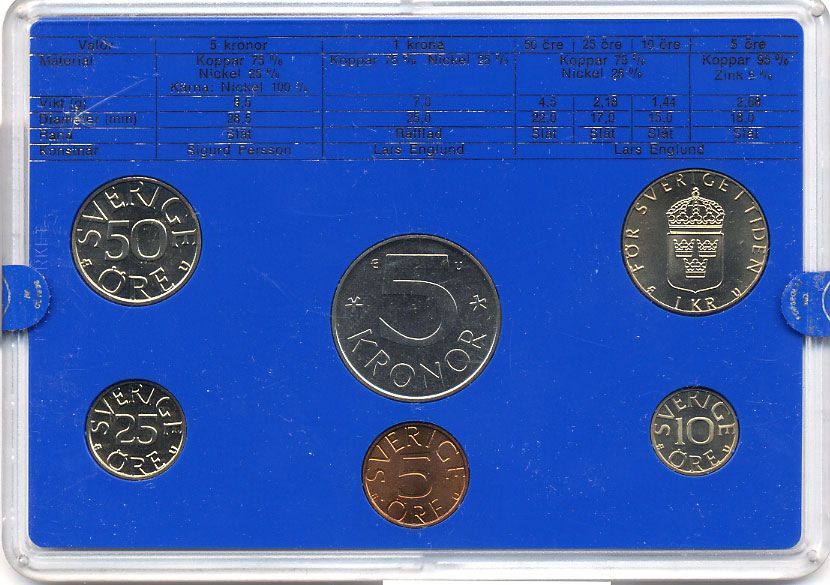 Швеция набор монетного двора из 6 монет 1982 в пластике, Карл XVI Густав (1973- ) KM MS23 UNC 5-4-2-79