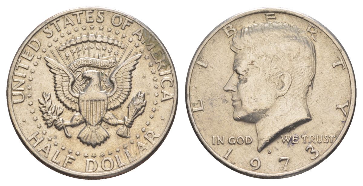 США 1/2 доллара (50 центов) 1973 Джон Кеннеди KM 202b медь плакированная медно-никелем aUNC 4521-521