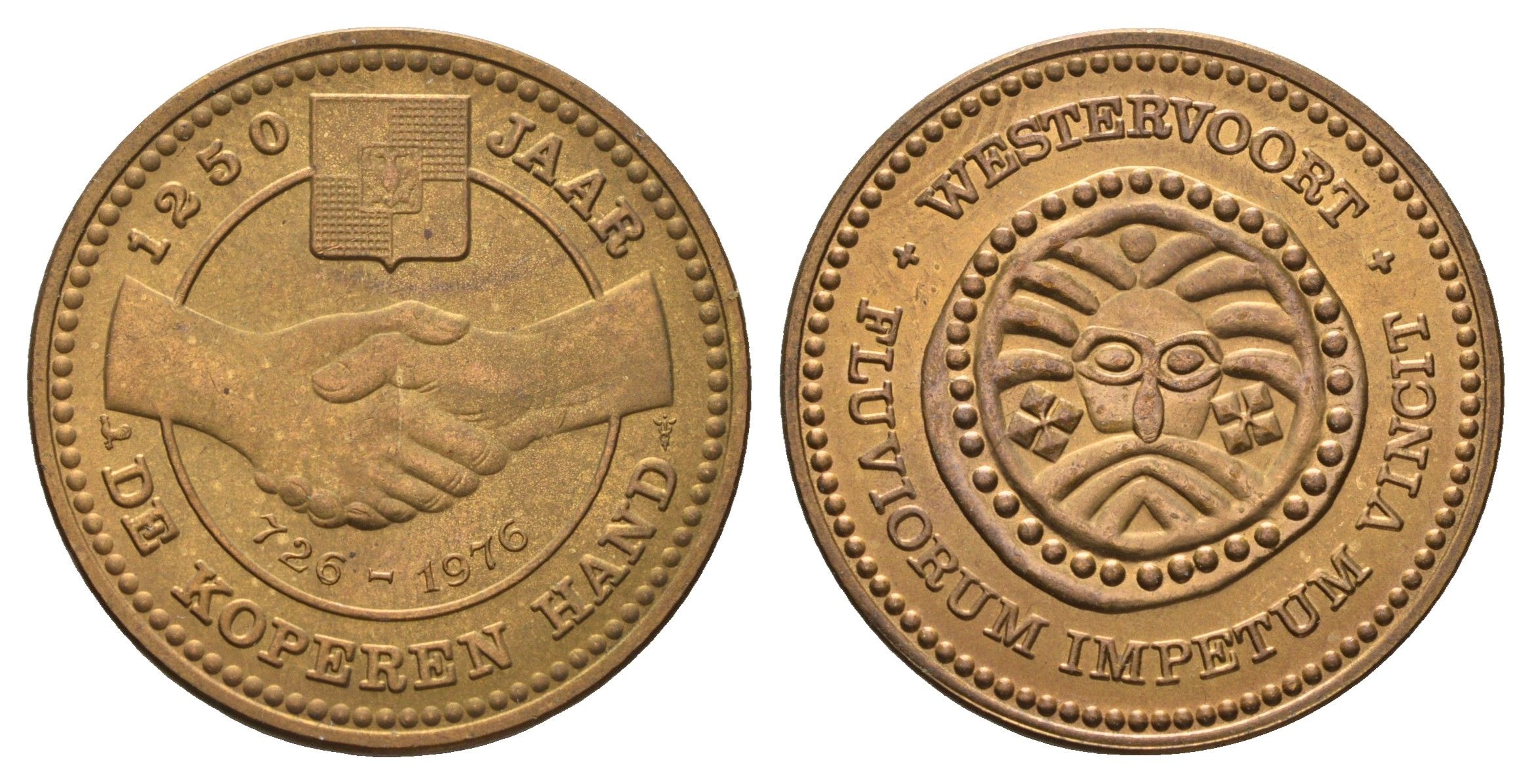 Нидерланды, Вестерворт муниципальный жетон - 1 "медная рука" 1976 диаметр 30 мм, вес 10 гр бронза 189-1146