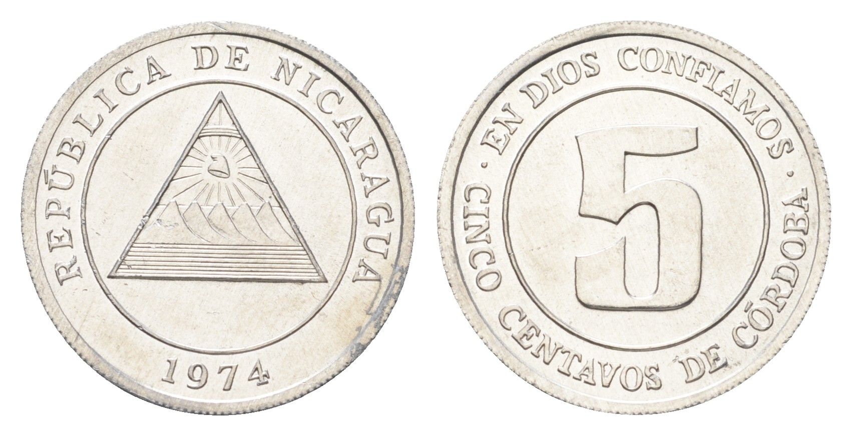 Никарагуа 5 сентаво 1974 год-тип KM 27 алюминий UNC 4666-743