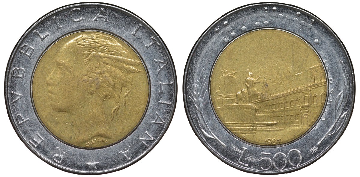 Италия 500 лир 1987 R, Квиринальский дворец KM 111 биметалл 4122-131